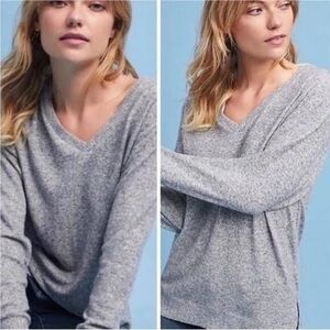 Anthropologie Saturday Sunday Gray V Neck Hacci Tunic Sweater Oversized Sz Small